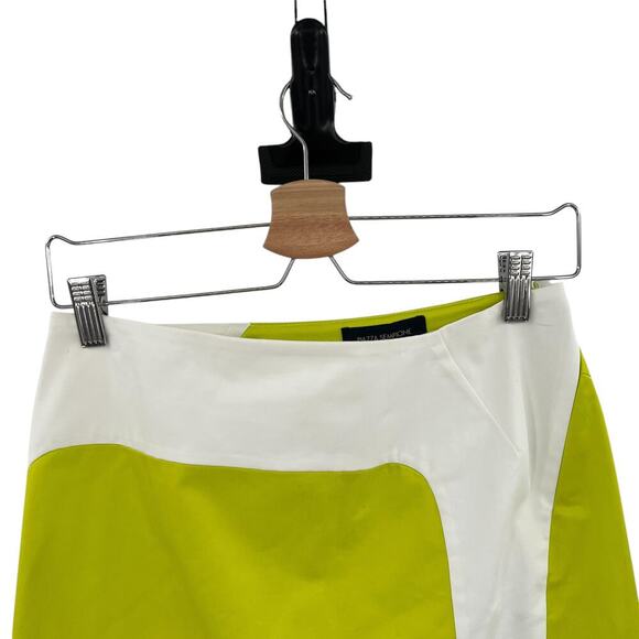 Piazza Sempione Neon‎ Lime Green Cream Colorblock Mini Skirt Size 38 US 2 - Picture 2 of 9